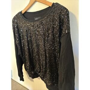 Fifteen Twenty Sequin Sweatshirt Womens XS Black Holiday